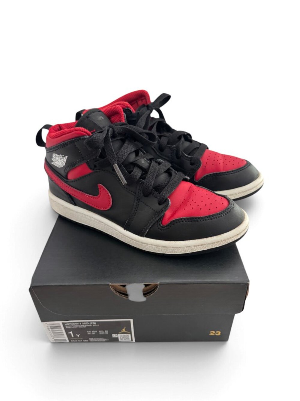 Nike Air Jordan 1 Mid Bred Twist (PS) Black Summit White Varsity Red Youth 1
